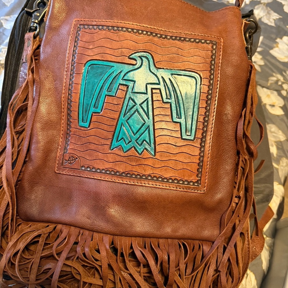 American Darling Brown Leather Crossbody with Turquoise Eagle Design